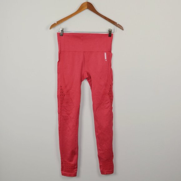 Gymshark Energy + Seamless Coral Red Cropped Perforated Leggings - Picture 2 of 7